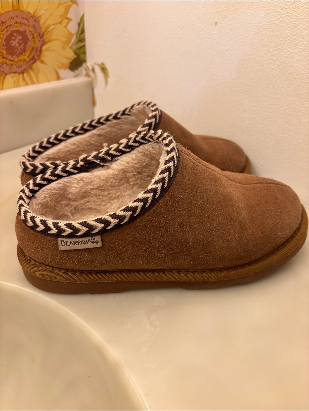 BearPaw Kids Tan Suede Cozy Slip-On Slippers
